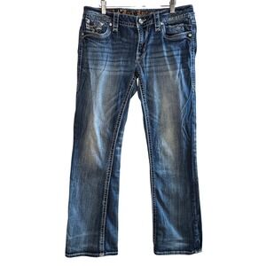 Rock Revival Beliss Bootcut Jeans Women 31 Embellished Flap Pockets Mid Wash Y2K